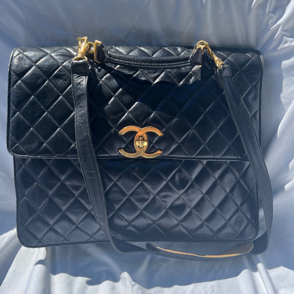 Chanel Quilted CC Briefcase Business Handbag Vintage